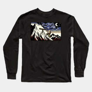 Meteor Watching Hiker Mountain Climbing Stargazing Cat Long Sleeve T-Shirt